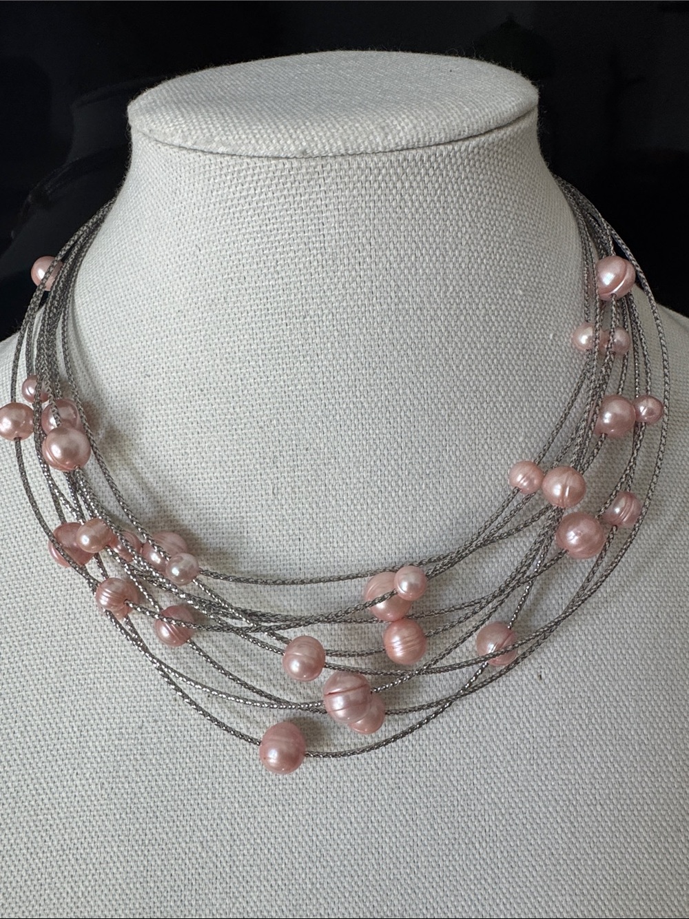 Y2K Honora Pink Pearl Floating Multi-Strand Stainless Necklace
